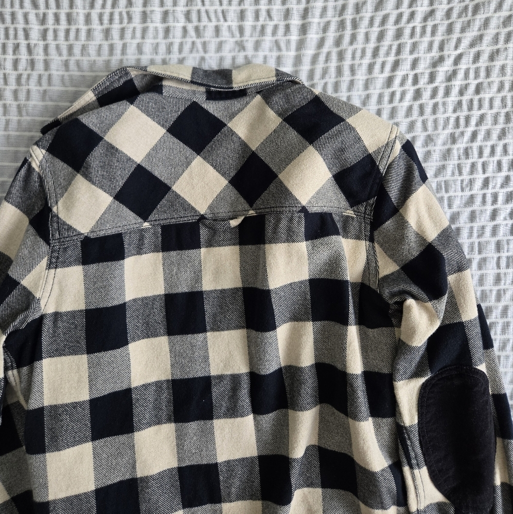🍁 Roots Flannel Shirt Buffalo Check Plaid Ivory Black - Picture 5 of 8